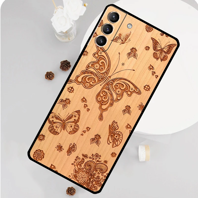 Wolf and Butterfly Artistic Wood Phone Case