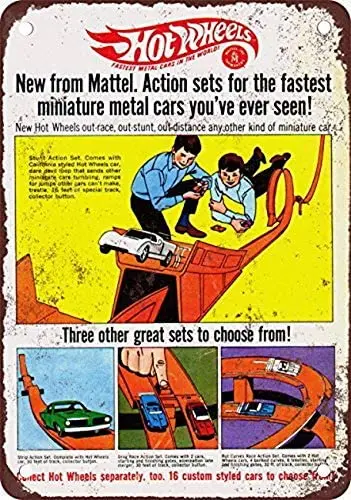 Hot Wheels Action Set Riproduzione Look Vintage Metal Tin Sign Custome Signs 12X16 Pollici