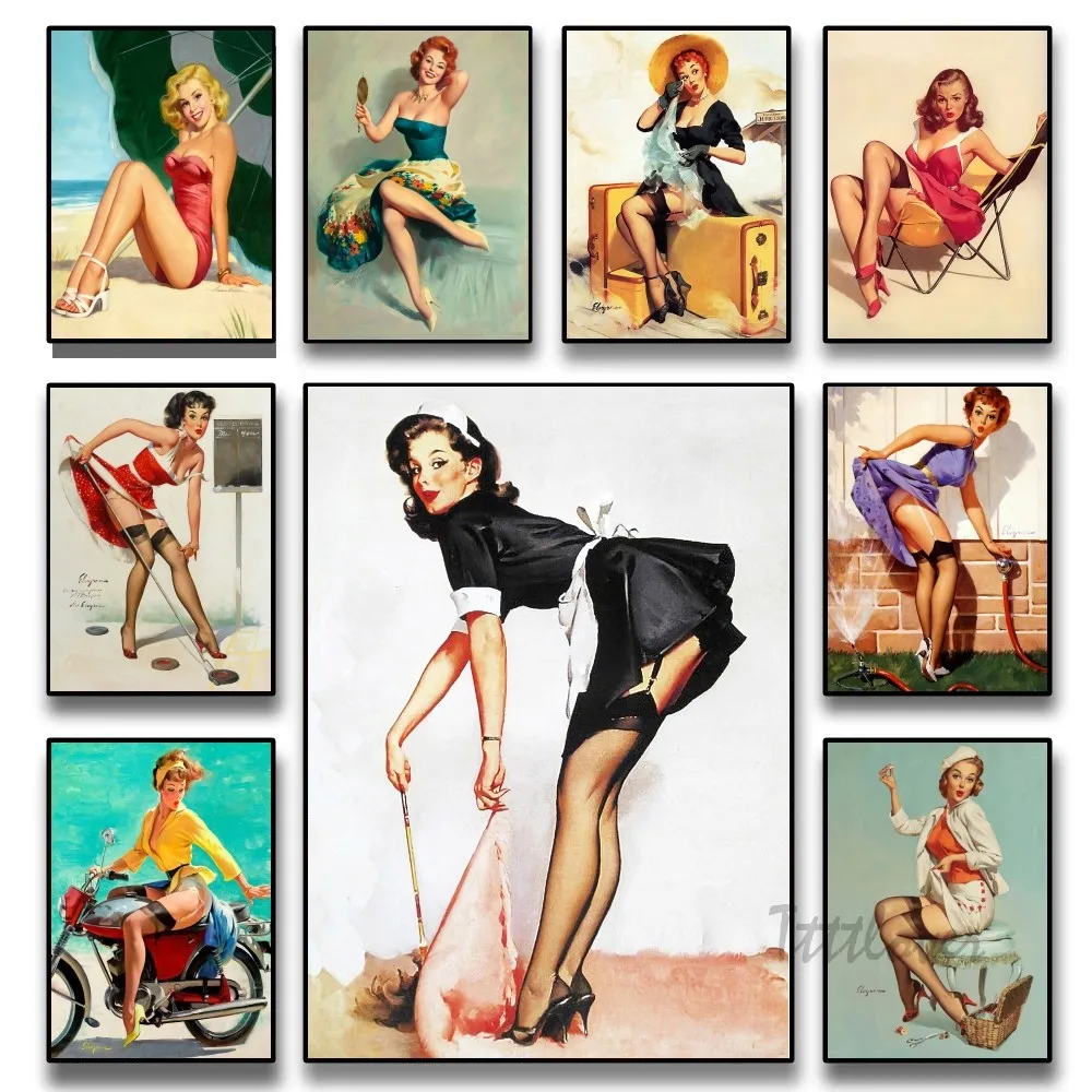 

Retro Sexy Babes Poster Paper Print Home Living Room Bedroom Bar Restaurant Cafe Art Painting Decoration