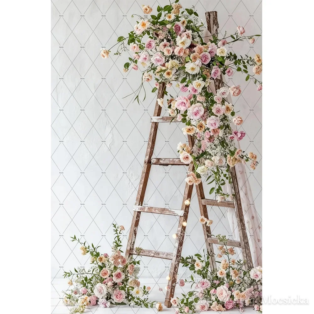 Mocsicka 출산 사진 배경 사진 보헤미안 꽃 사다리 웨딩 배경 베이비 쇼 생일 포토존 스튜디오