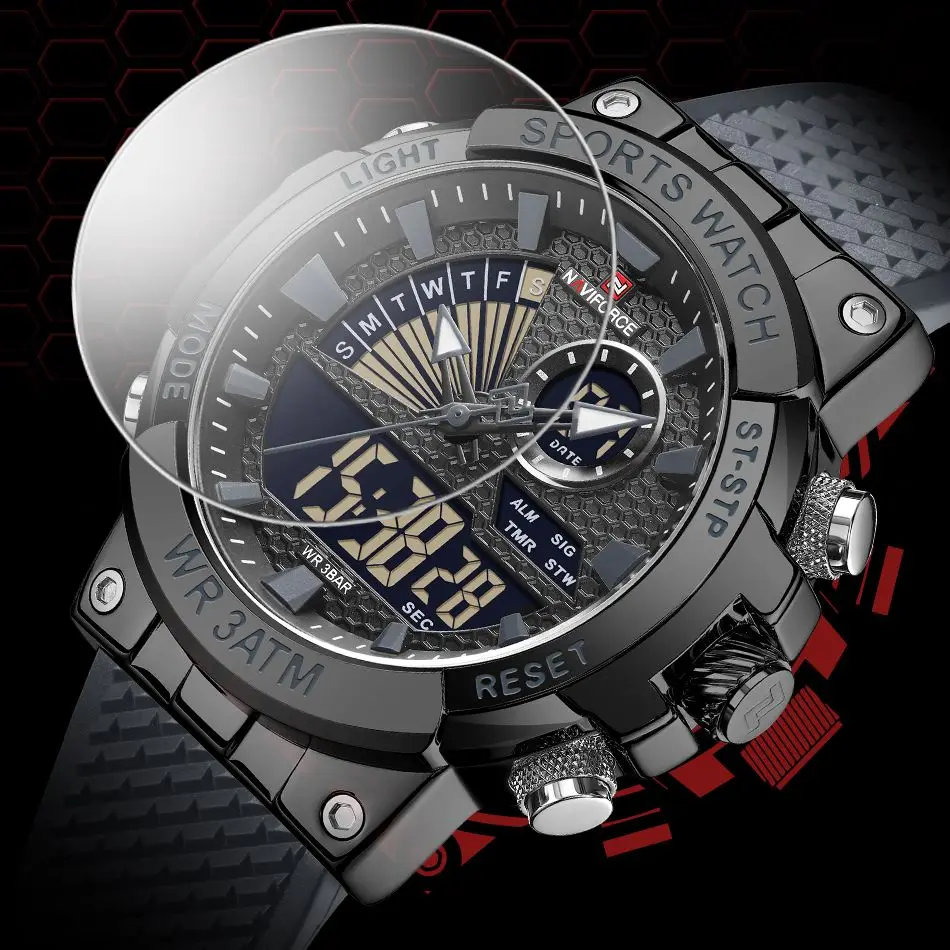 NAVIFORCE Top Luxury Brand Men Watch Military Sport Quartz Wrist Watches Stainless Steel LED Digital Clock Relogio Masculino