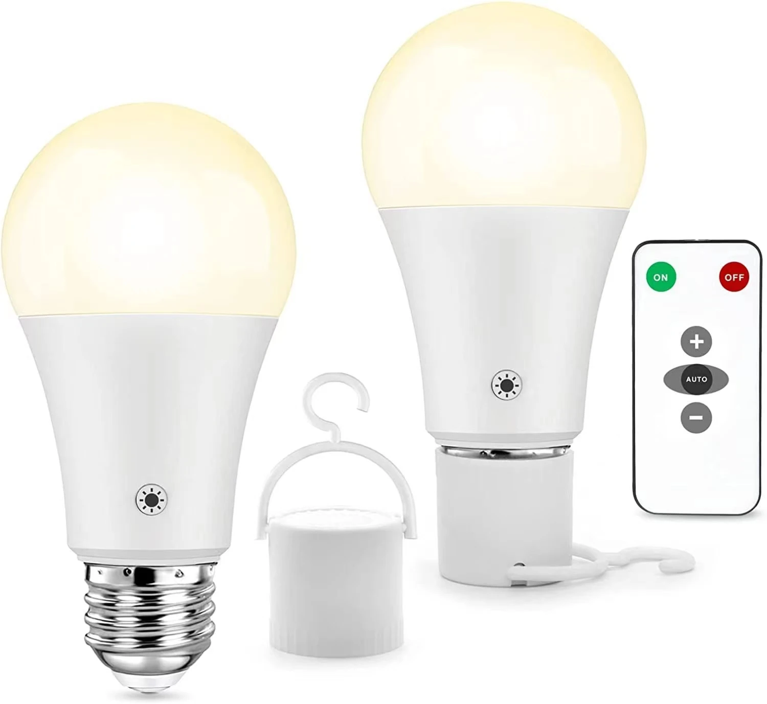 15W Rechargeable Light Bulbs with Remote, Dimmable Battery Powered Light Bulbs, A19 Emergency LED Light Bulbs, 2 Pac