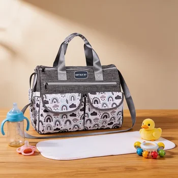 Nuova Borsa Mamma Alla Moda con Stampa a Nuvole; Borsa Multifunzionale a Tracolla di Grande Capacità per Mamma e Bambino; Borsa Portatile per Pannolini e Accessori per Uscite