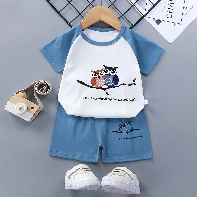 Summer Short Sleeve Suit Boys And Girls Leisure Wear Fashion Cartoon Toddler T-shirt Shorts 2 Piece Set Pure Cotton Baby Outfits baby shirt clothing set Baby Clothing Set