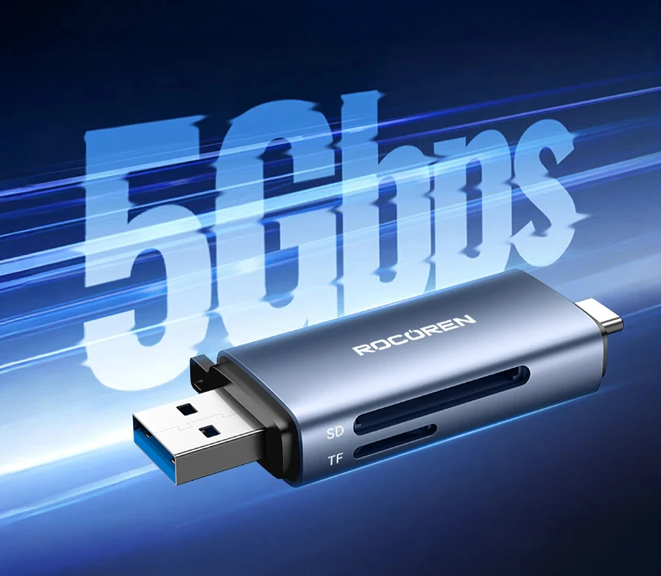 S53b35cf10c764fe6b6aa548fe1ed9d8aM Rocoren Lecteur Carte 2-en-1 – USB + Type-C Haute Vitesse