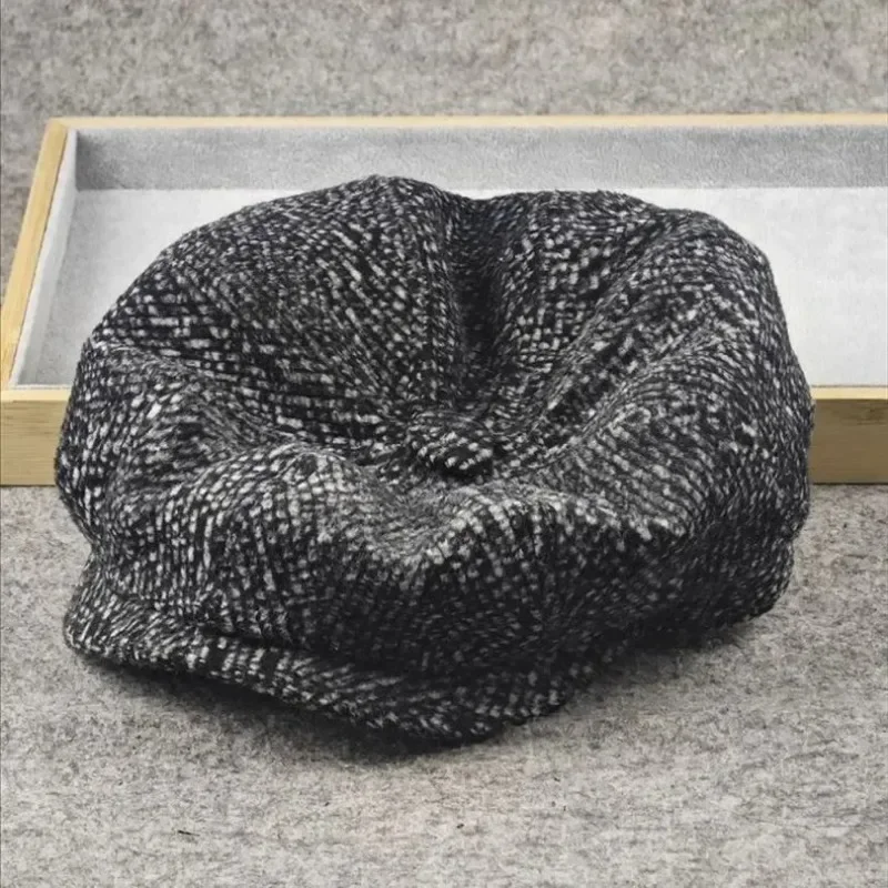 Wool 62cm Newsboy Cap Men Grey Herringbone Flat Caps Women Men British Painters Hat Soft Autumn Winter hats Octagonal Cap