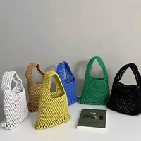 Summer Hand Woven Tote Bags Knitting Crochet Beach Shoulder Bag Hollow Out Handbag Ladies Knitting Straw Rope Underarm Bag 1