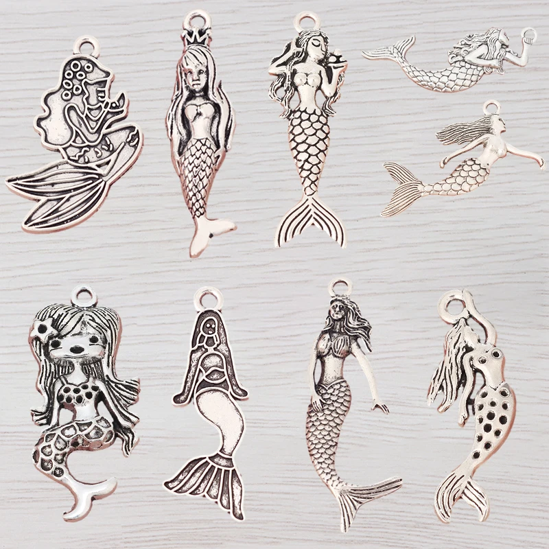 

10pcs Tibetan Silver Color Ocean Mermaid Princess Fish Charms Pendants for DIY Necklace Jewelry Making Finding Accessories