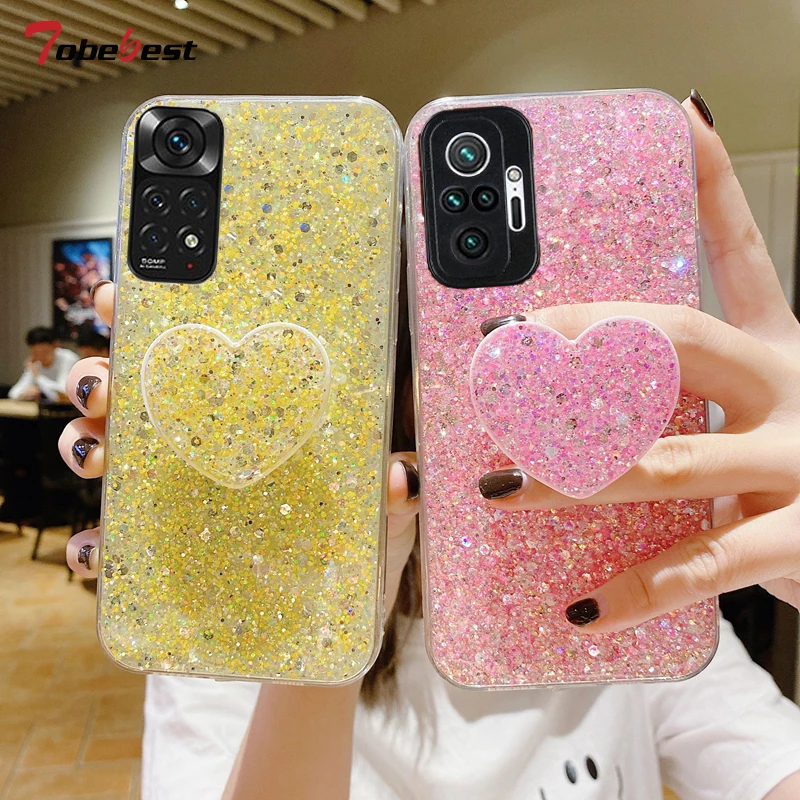 Glitzer-Handyhülle Für Xiaomi Redmi Note 11/11s – Mit Herz-Design, Kameraschutz, TPU Silikon, Schwarz-gold