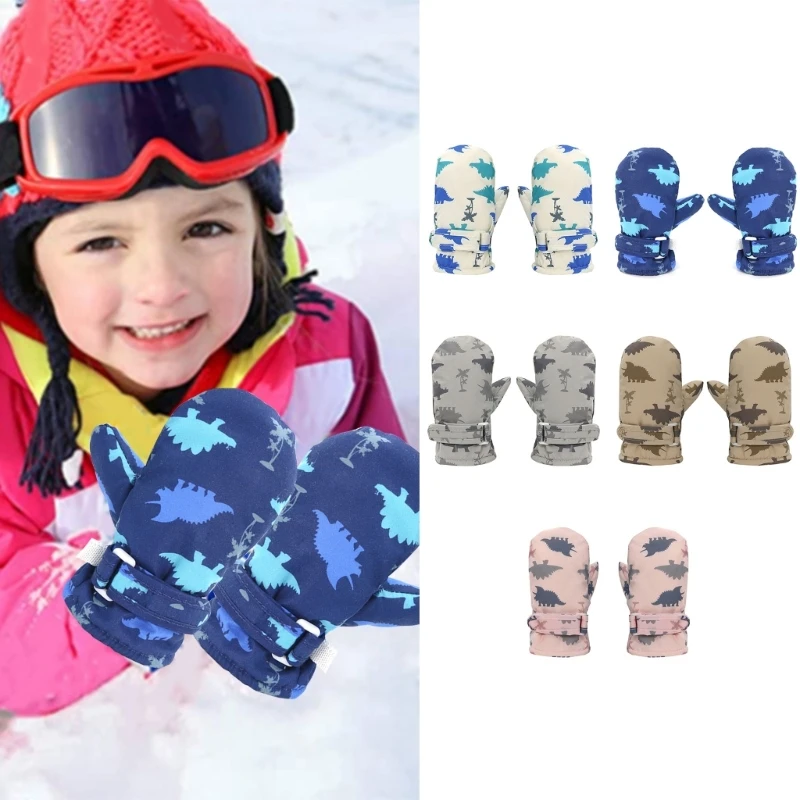 1 Pair Kids Ski Gloves Waterproof Cartoon Dinosaur Mittens Windproof Gloves for Outdoor Sports Riding Running DropShipping