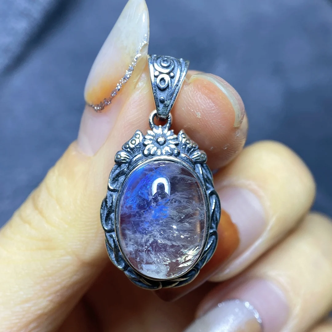 Jewelries gemstone colgantes mujer pure natural blue moonstone large pendant S925 sterling heavy setting vintage oval _ - AliExpress Mobile