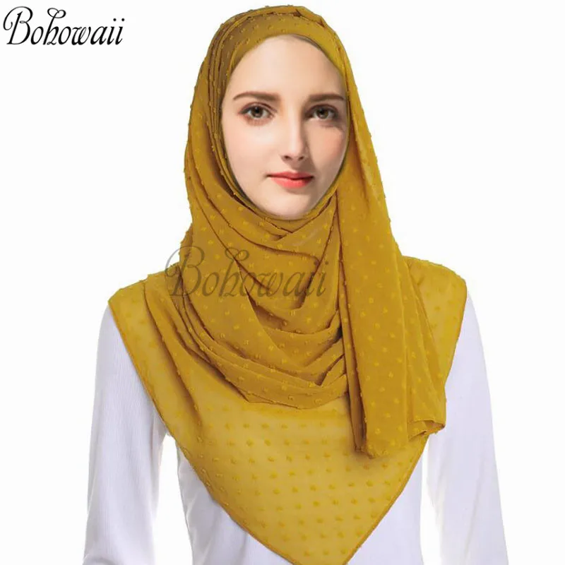

BOHOWAII Fashion Dotted Hijab Scarf Malaysia Muslim Long Head Covering Winter Warm Chiffon Scarves Shawl Islam Arabic Women Gift