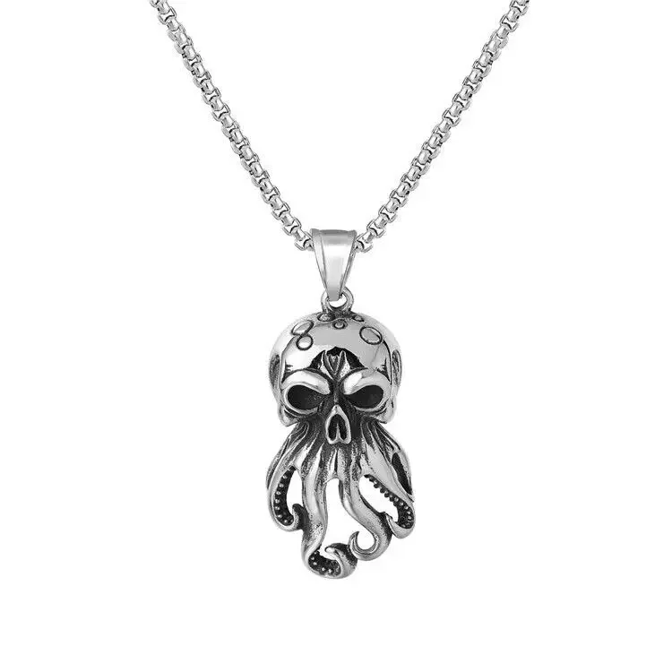 

CHUANGCHENG Vintage Gothic Stainless Steel Biker Monster Octopus Skull Pendant Men's Necklace Chains Jewelry Accessories