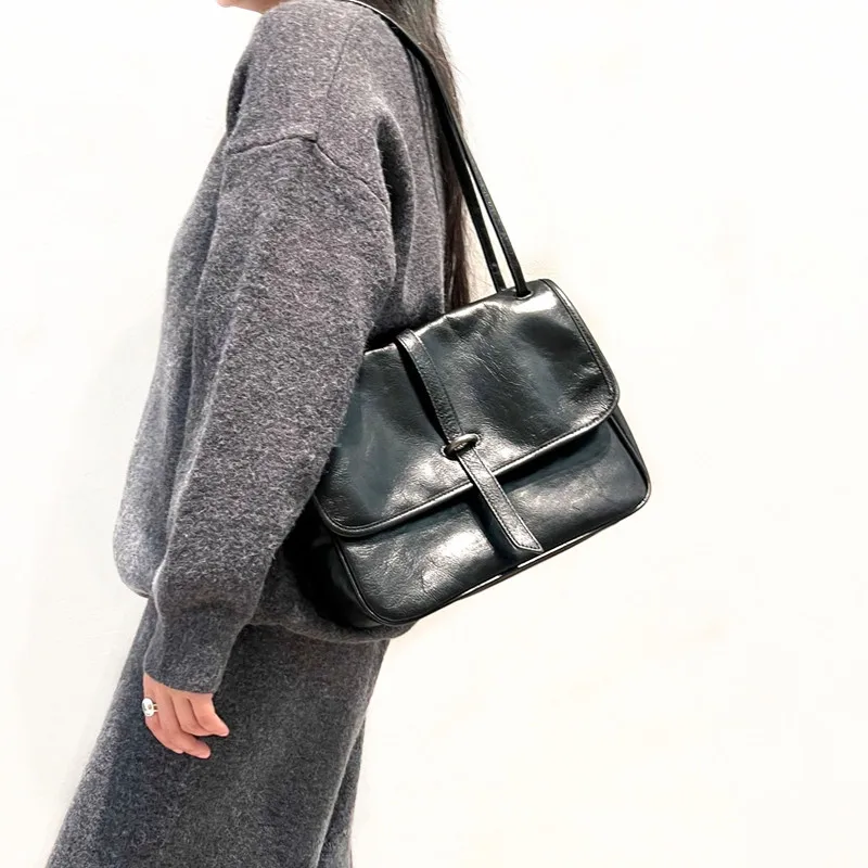 

100% Natural Leather Messenger Bag Women Crossbody Bag Retro High Quality Handbag Purses Luxury Simple Flap Pocket Shoulder Bags