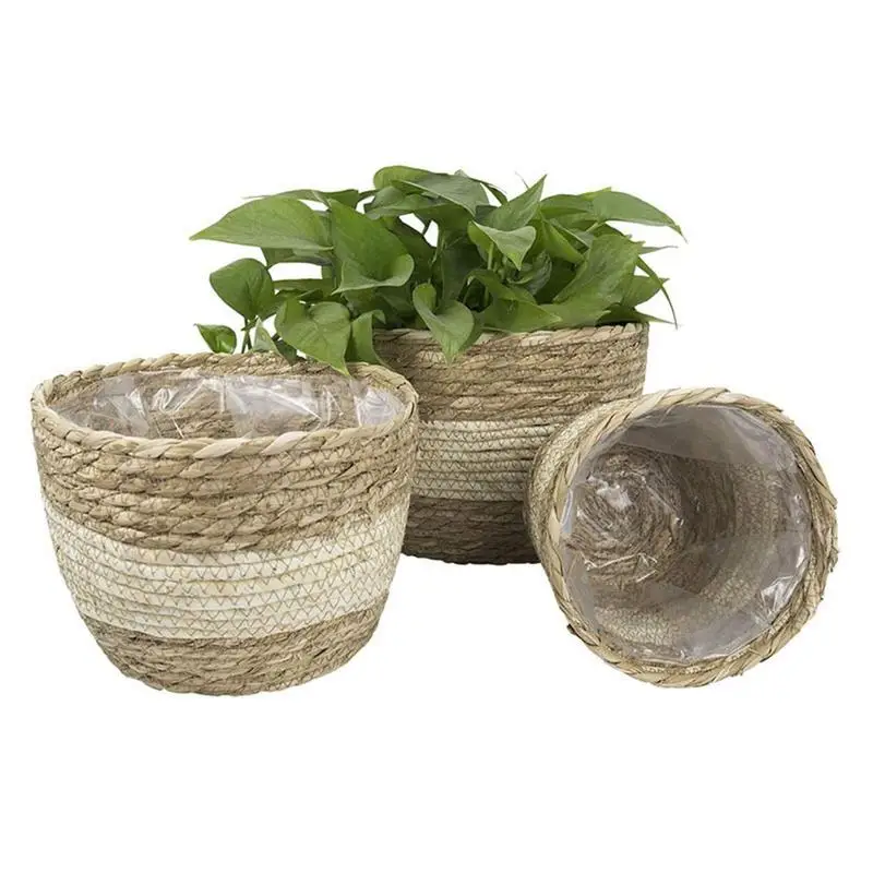

PCS Woven Flower Pot Cover Durable Natural Flowerpot Planter Storage Basket Storage Basket Garden Home Decoration