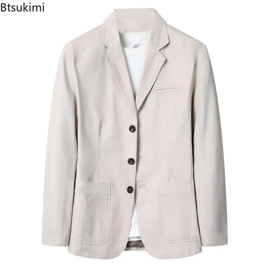 Spring New Men's Blazer Jacket Casual Retro 100% Cotton Men Slim Suit Coats Elegant Fashionable Coats Men Blazers Large Size 5XL