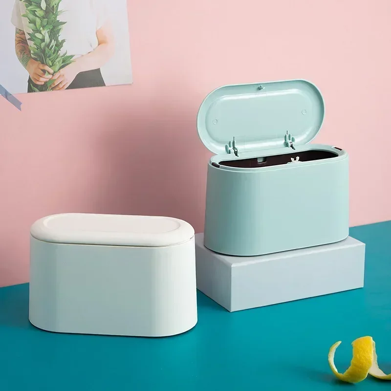 Desktop Trash Can Trash Can Simple Desktop Trash Bin Mini Durable Storage Bucket Can Automatic Pop-up Lid For Dressing Tables Home Office Garbage Bucket