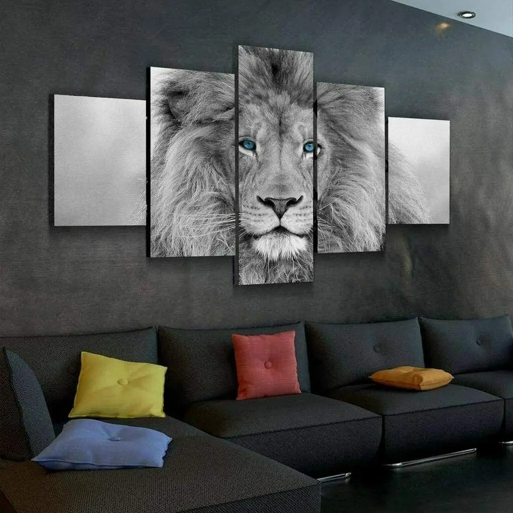 

Black White King Lion Portrait 5 Piece canvas Wall Art Print Poster Home Decor HD Print Pictures No Framed 5 Panel Room Decor