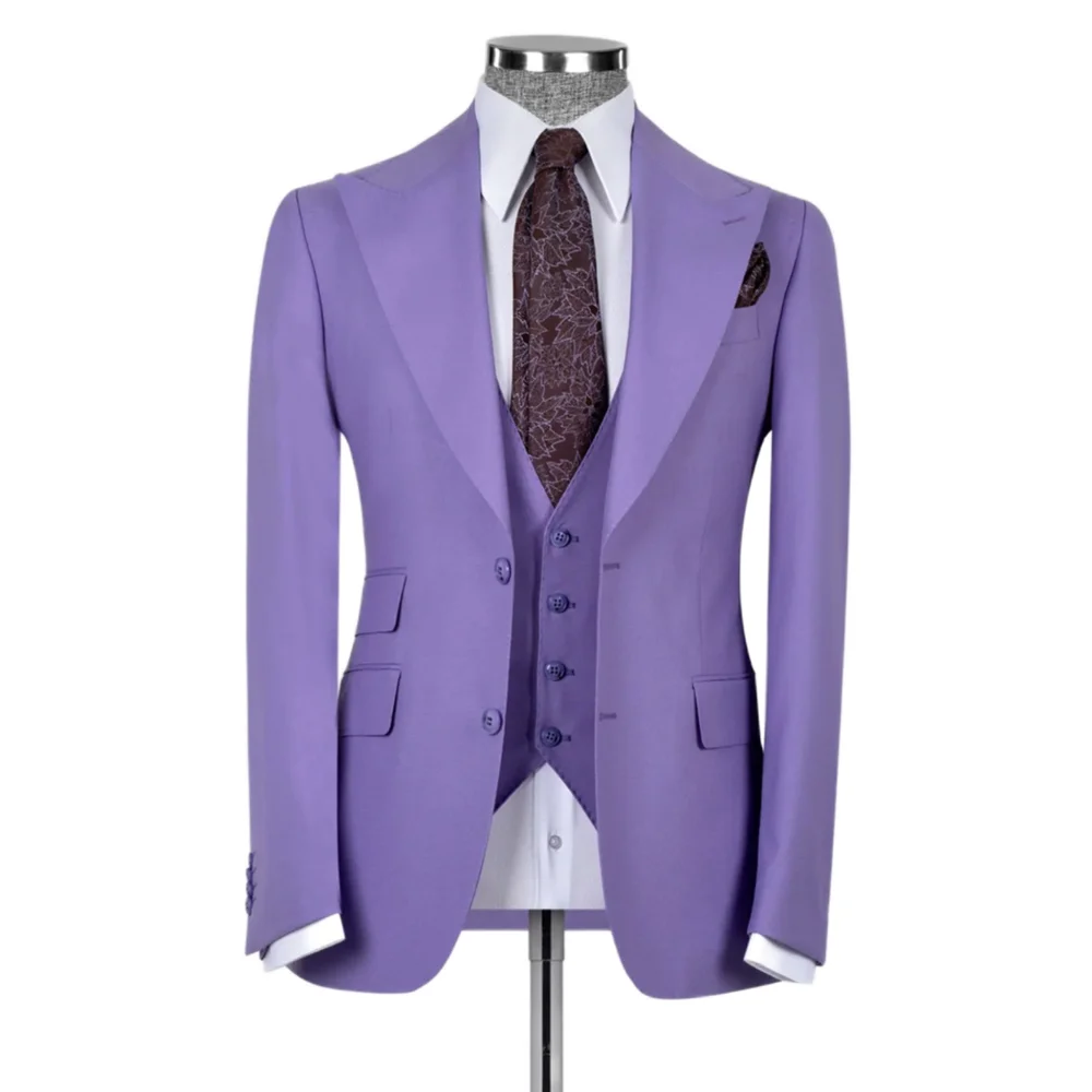 

Summer Lavender Solid Men Suits Jacket Slim Fit 3 Piece/Formal High Quality Wedding Groom Wear Tuxedo/Casual Daily Male Coat Set