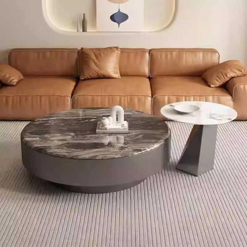 New Villa Interior Furnishing Living Room Table Set Modern Brown Marble Low Coffee Table