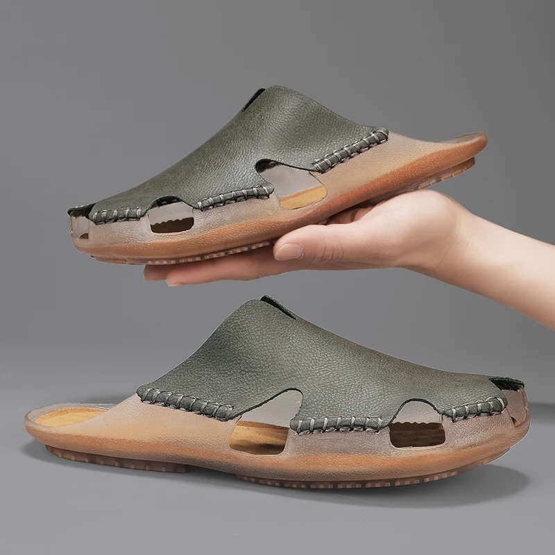Handmade Men's Comfortable Sandals Durable Sole Slippers Suitable Outdoor Wear Half Drag Quick Dry Wading Aqua Shoes Flip-flops