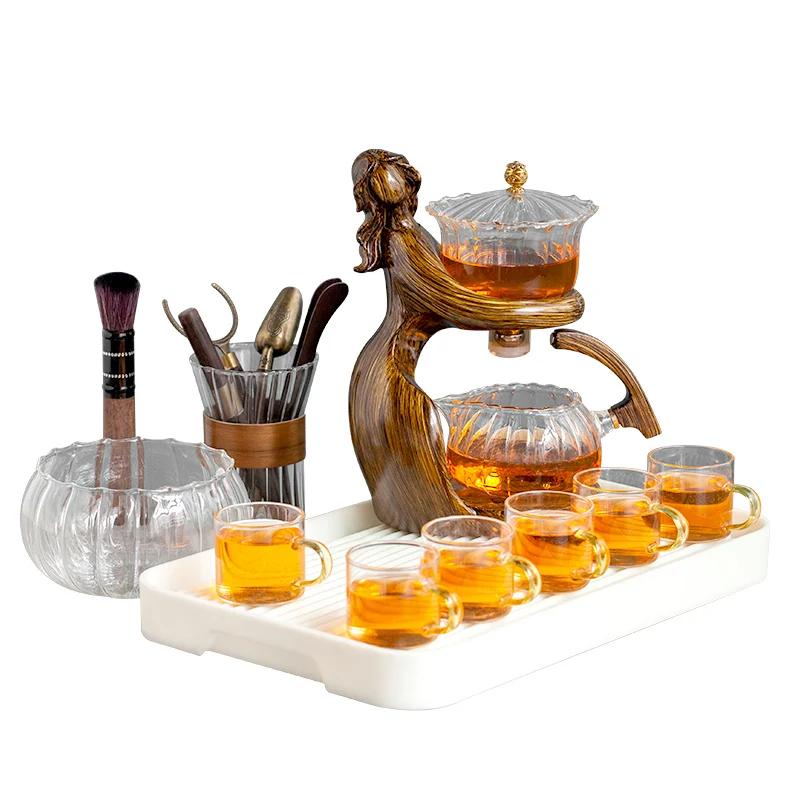 Tea Making Kungfu Teapot Teacup Automatic Tea Set Heat-resistant Glass Teapot Holder Base infusers Ware Tea Set