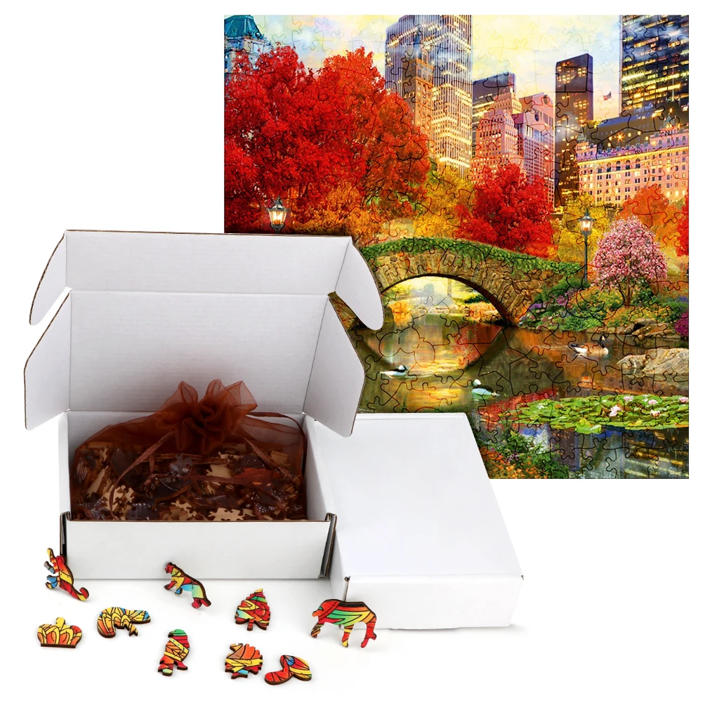 Unique Wooden Puzzles Stone Bridge Maple Tree Wood Jigsaw Puzzle Craft Irregular Family Interactive Puzzle Best Gift for Adults 5