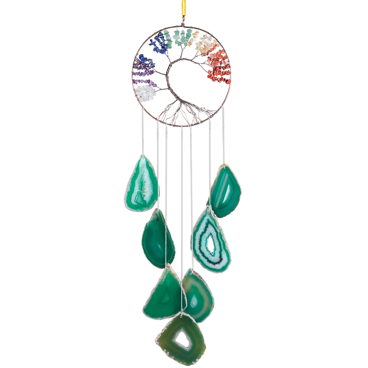 Natural Crystal Stone Wind Chime Tree Of Life 7 Chakra Healing Slices Agate Handmade Wall Hanging Ornaments Home Decoration Gift