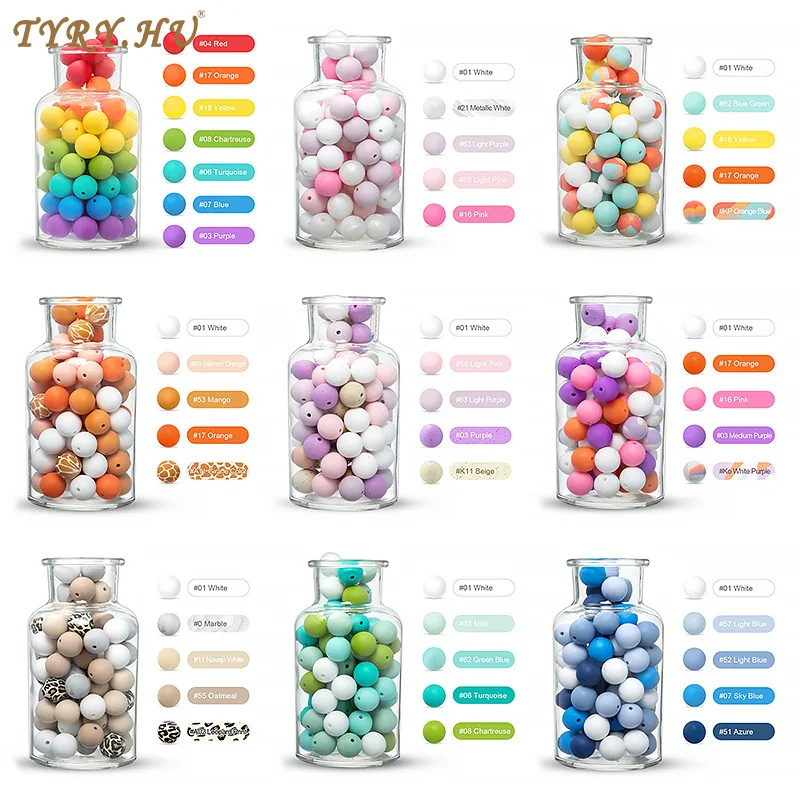 

TYRY.HU 50pcs/lot Silicone Baby Beads 12mm DIY Chewable Colorful Teething Pacifier Chain Bracelet BPA-free Silicone Beads