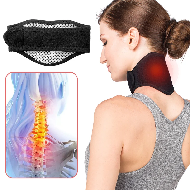 Collarín Cervical Autocalentable Con Magnetos - Soporte De Cuello Ajustable, Alivia Dolor Y Rigidez, Color Negro