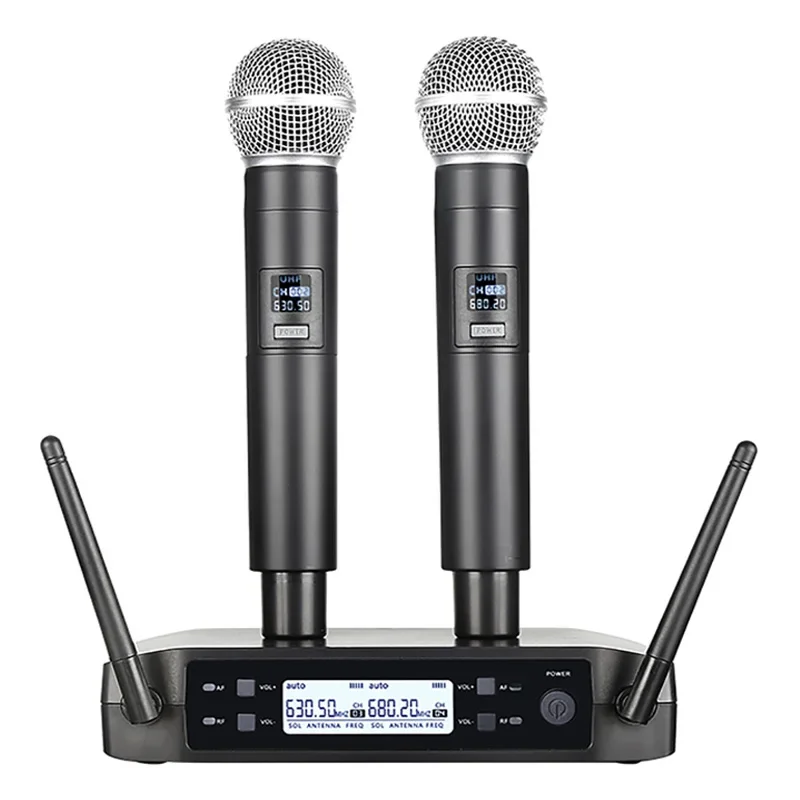 

Professional Wireless Handheld Microphone Dual Channels UHF System Karaoke Mic for Studio Recording Meeting Church Wedding