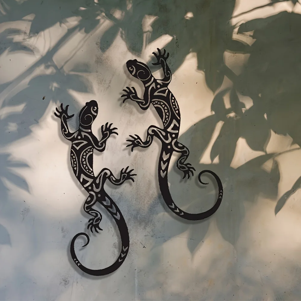 Metal Gecko Wall Art Set of 2 Heavy-Duty Indoor Wall Decor with Artisan Craft, Modern Metal Wall Hanging for Living Room&Bedroom
