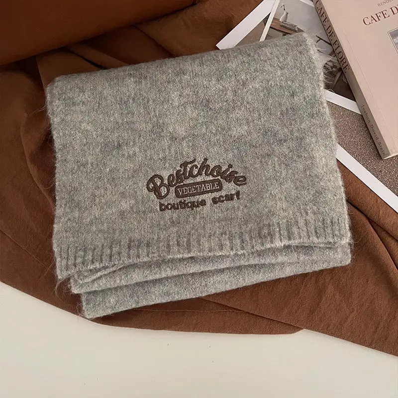 Koreanischen Winter Warme Schal Für Frauen Mode Brief Gestrickte Wolle Garn Halstuch Schalldämpfer Weibliche Schal Neck Wraps Bufandas_voghion.com