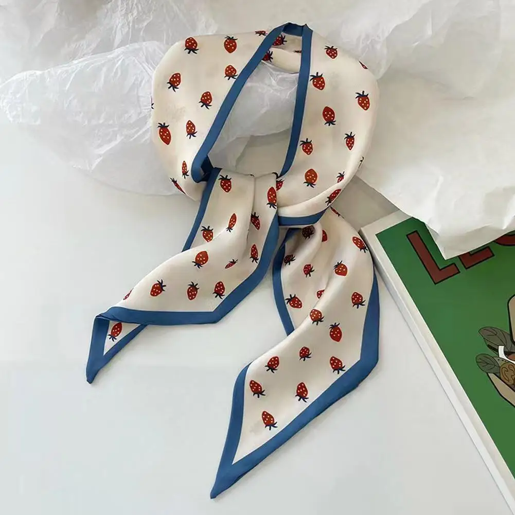 Luxury Design Print Silk Scarf Misty Blue Small Silk Scarf Women's Ins Style Long Streamer Tie Bag Hair Tie Silk Scarf 1