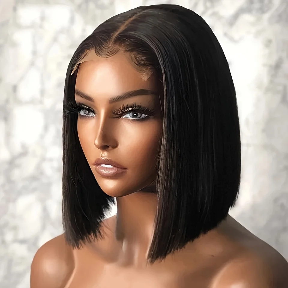 

Straight Lace Front Bob Wig Pre Plucked With Baby Hair Peruvian Remy Hair 4x4 Lace Closure Wigs Human Hair Short Bob Wig #1B