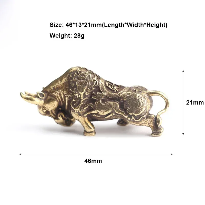 Mini Brass Wealth Bull Figurine Pendant Metal Animal Statue Home Desktop Decoration Ornament miniature ornament,miniature figurines