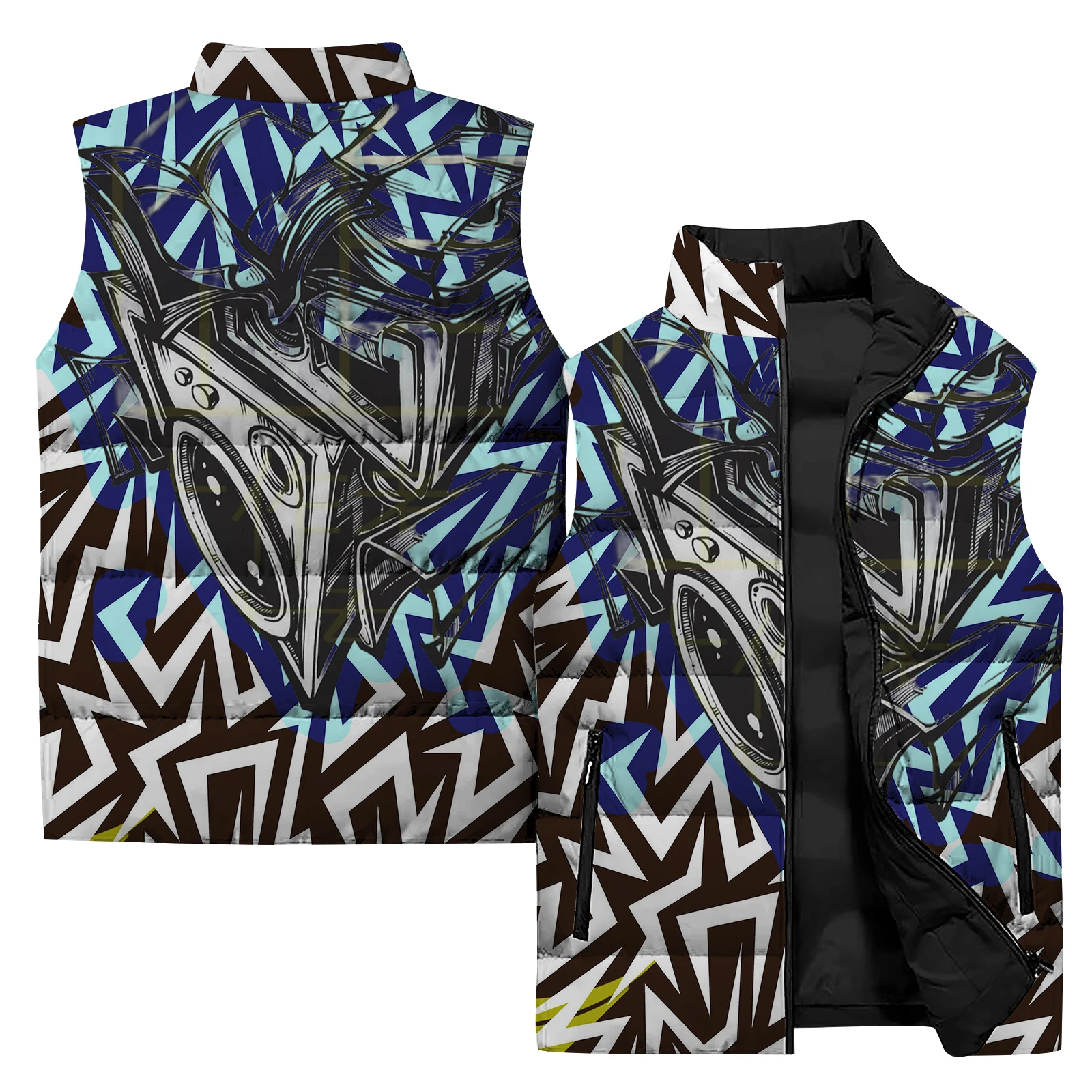 thumbnail image 5 of Chaqueta sin mangas de invierno para hombre con estampado 3D de calavera de la muerte, chaleco de hombre duradero y vanguardista, ropa de trabajo cálida para exteriores de estilo oscuro, 5 of 5