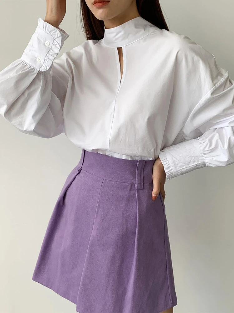 Summer Women High Waist Pleated Skirt Above Knee Cotton Elegant Office Lady Purple Casual Sexy A-line Mini Skirts for Girls Cute summer skirts