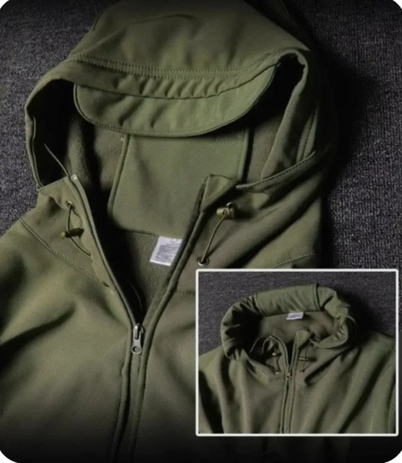 Winter Tactical Training Softshell Waterproof Windproof Hooded Jacket and Knee Thickened Pants
