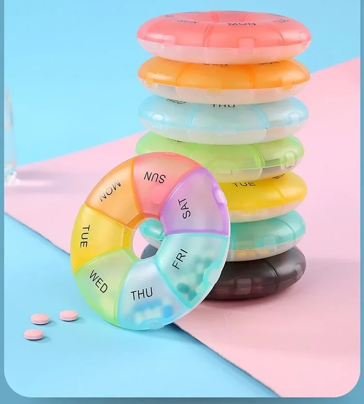 7 Grids Weekly 7 Days  Round Pill Case Plastic Tablet Candy Box Portable Storage Tablet Holder Travel Organizer Pill Container