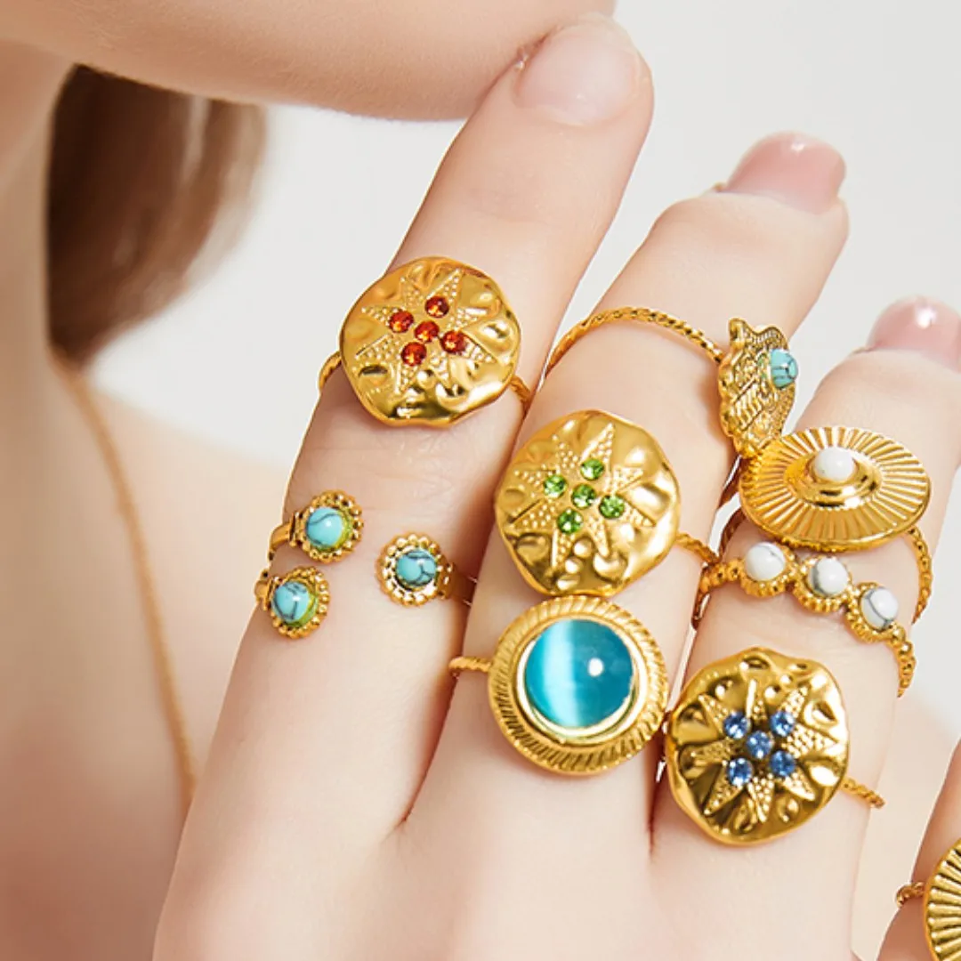 GATTVICT Vintage Round Gold Color Natural Stone Stainless Steel