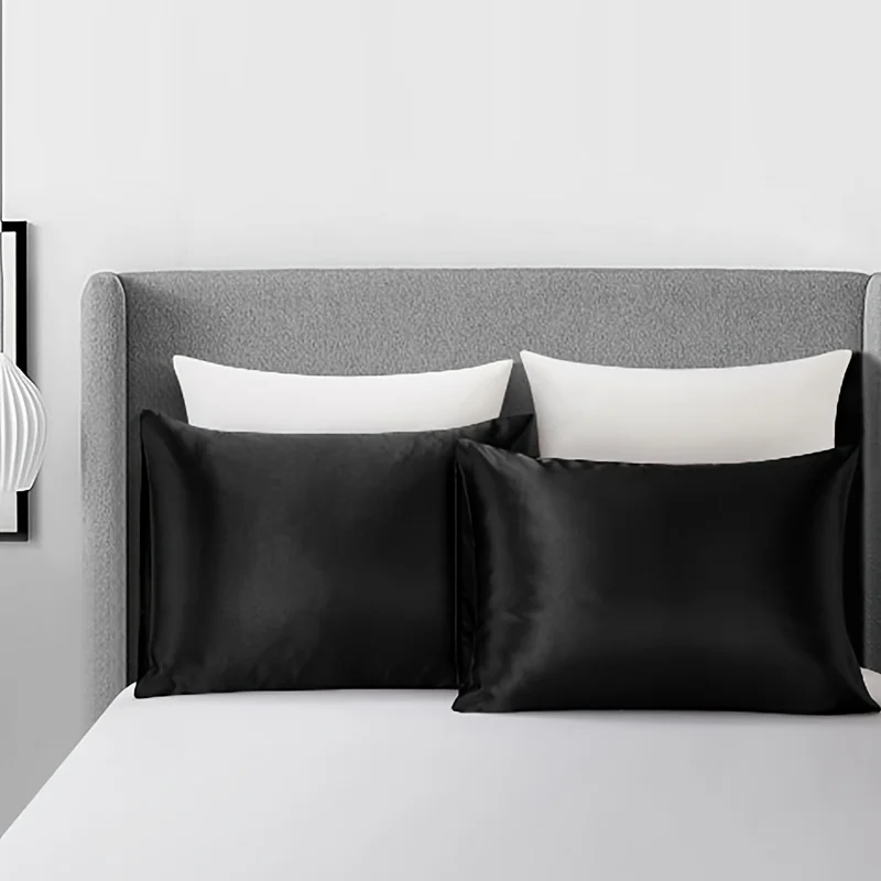 Luxurious Black Silk and Satin Pillowcases - Set of Two, Standard & Large Sizes, Ultra-Soft