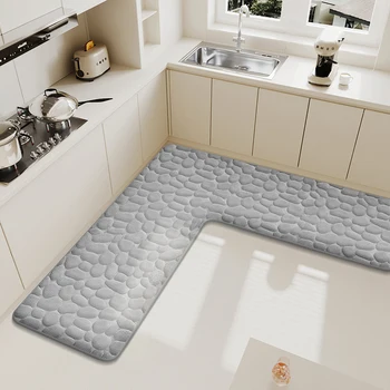 Tappeto antiscivolo da cucina a forma di L in tinta unita in flanella di grandi dimensioni per ristorante, tappetino assorbente per porta, tappetino angolare per bagno 1