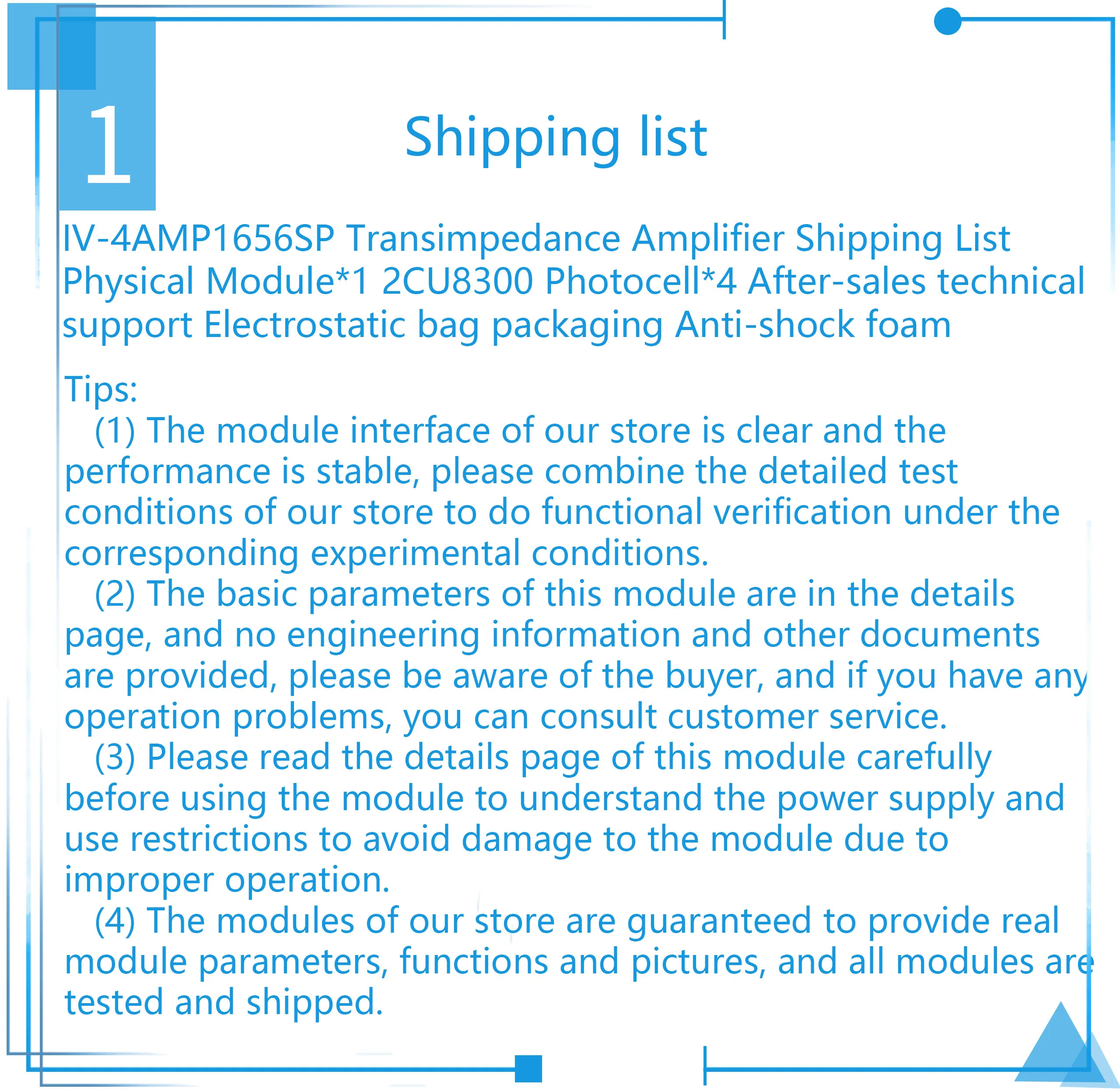 Multi-channel IV conversion amplifier module, silicon PIN photodiode detector, f