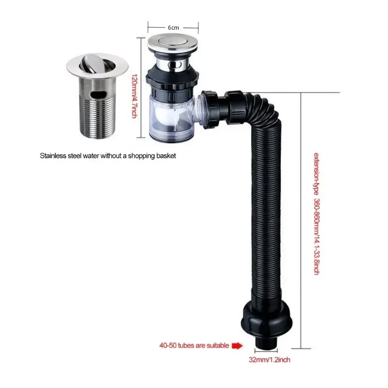 Sink Downpipe Basin Sink Cross Drain Downpipe Bathroom Sink Anti Clogger Retractable Deodorising Strainer Kitchen Accessories 5