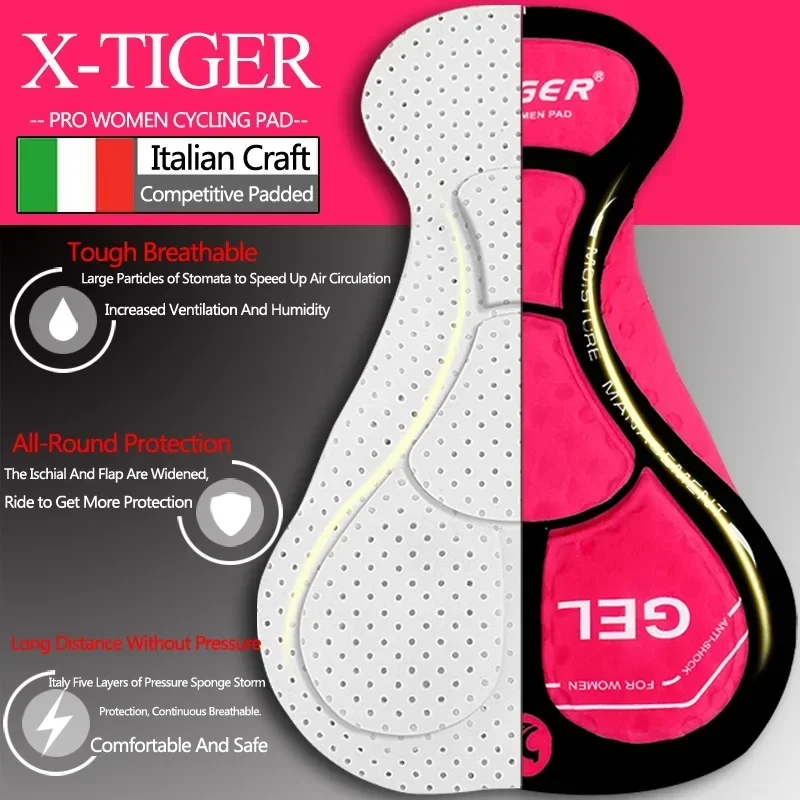 X-Tiger Pro Women's Cycling Bib Shorts Summer Cycling Bib Shorts Lycra Pro Trousers 3D Gel Padding Coolmax