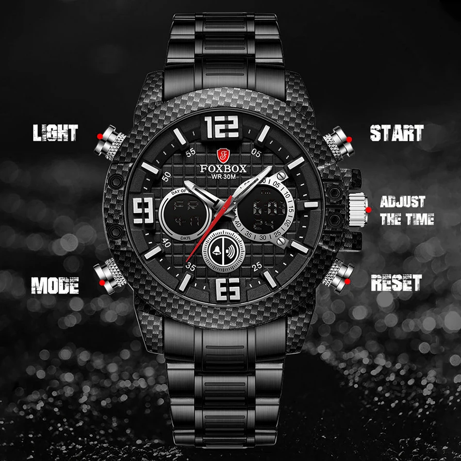 LIGE Men Watch Top Luxury Brand Sport Quartz Watches Carbon Fiber Case Man Digital Wristwatch Chronograph 3Bar Waterproof Colck