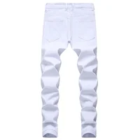 Men's White Jeans Fashion Hip Hop Ripped Skinny Men Denim Trousers Slim Fit Stretch Distressed Zip Men Jean Pants High Quality 2