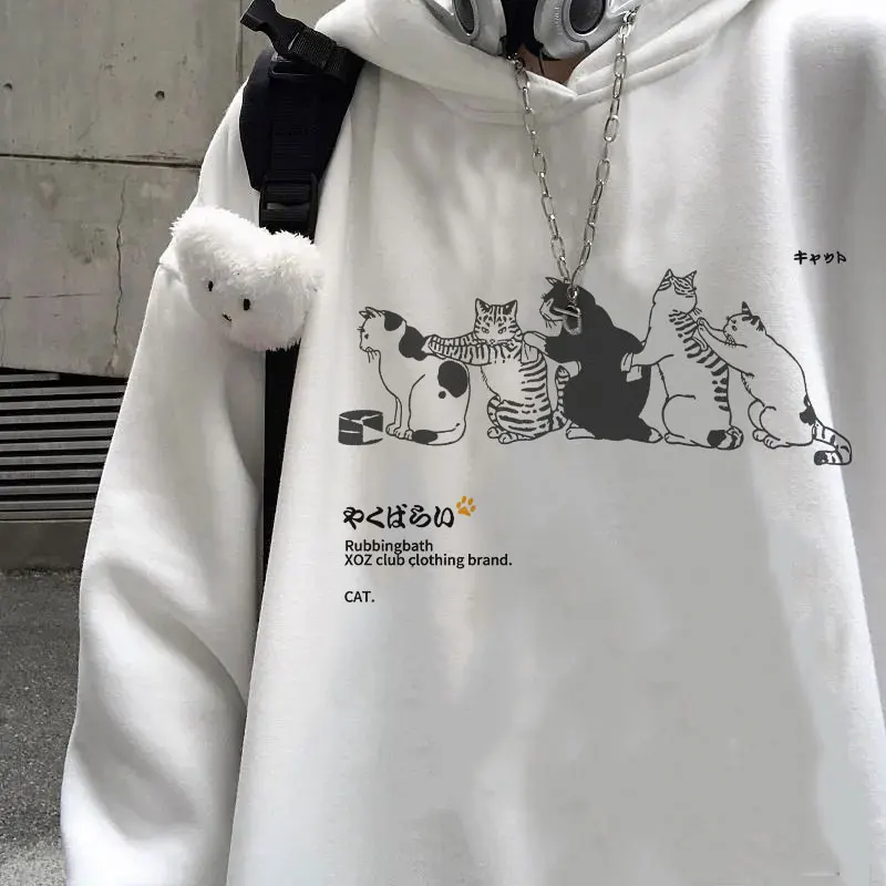 Women\'s Hip Hop Hoodie Streetwear Japanese Kanji Harajuku Funny Cat Sweater Winter Sweater Top Print Oversize hoodies women