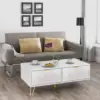 39.4'' Coffee Table with Large Drawers & 2 Open Storage Shelves, White Modern Coffee Tables with Gold Metal Handles 2